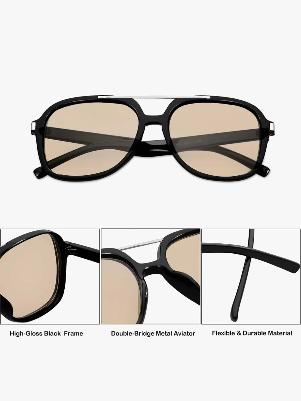 Black Square Aviator Sunglasses with Brown Lenses